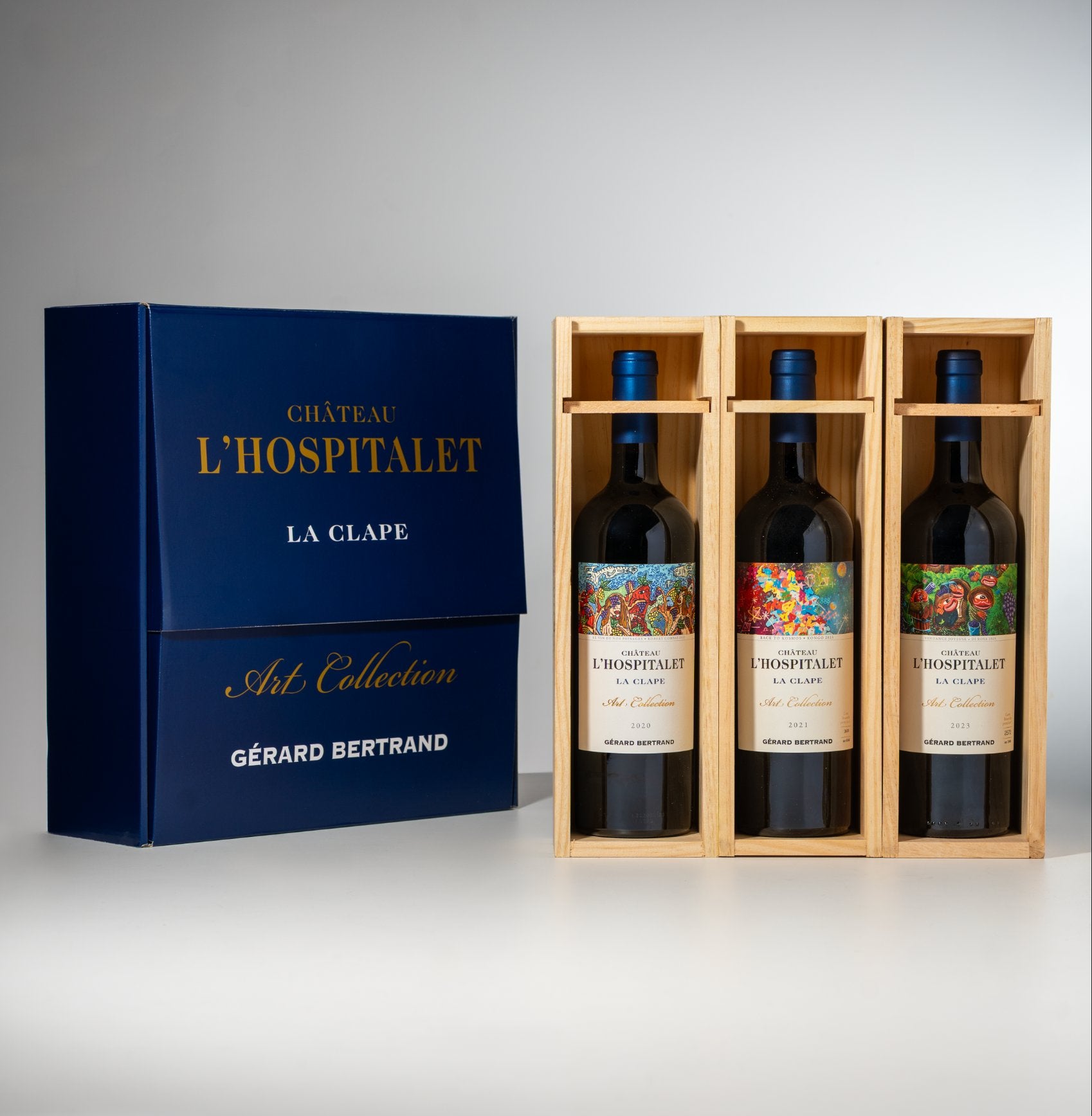 Château l'Hospitalet Grand Vin rouge Coffret Edition Limitée Robert Combas, Herve Di Rosa et Cyril Kongo