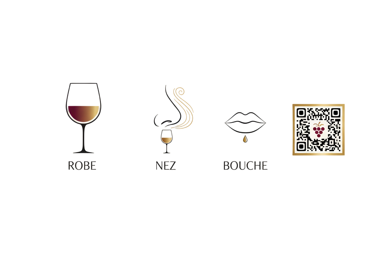 picto dégustation vin robe nez bouche qr code