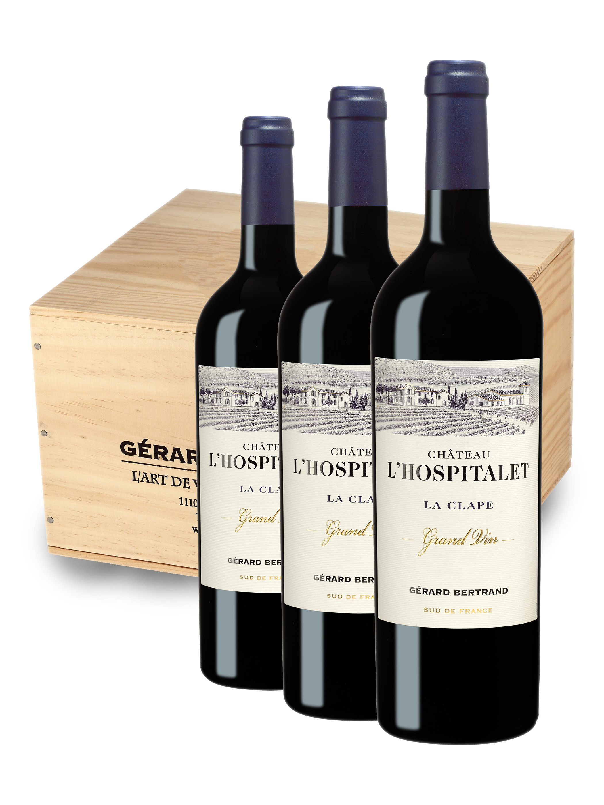 Château l'Hospitalet Grand Vin Rouge 2017 Caisse Bois 6 Bouteilles - Meilleur Vin rouge du monde IWC 2019 - Gérard Bertrand