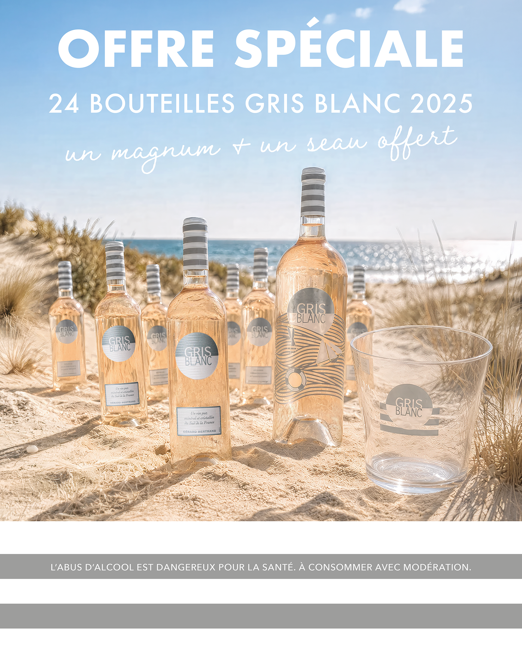 Gris Blanc offre Spéciale 24 bouteilles 2025 75cl avec Seau à glace et Magnum 20 ans Offert