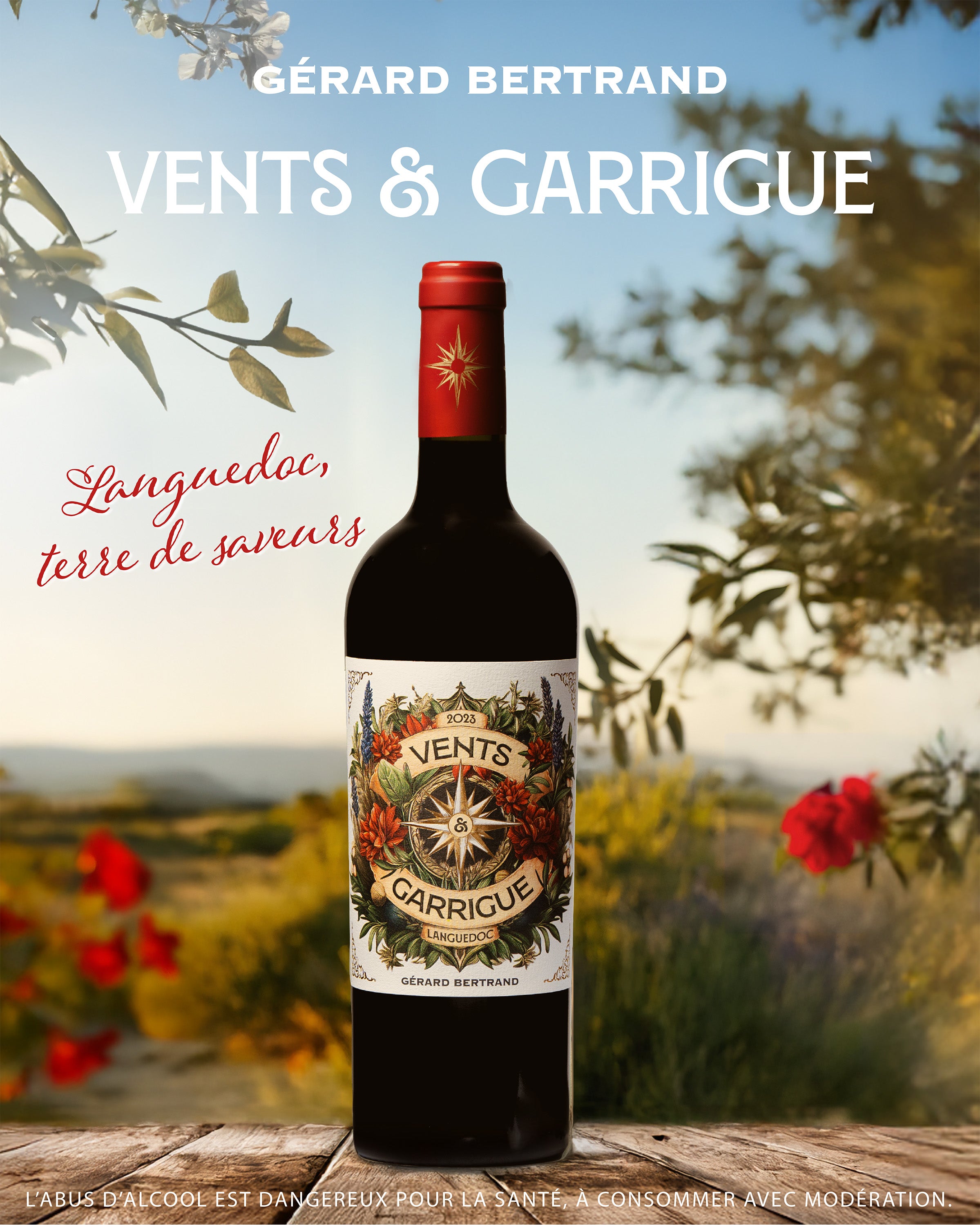Vents & Garrigue vin rouge bio 2023 Lot 3 Bouteilles 75cl - Gérard Bertrand