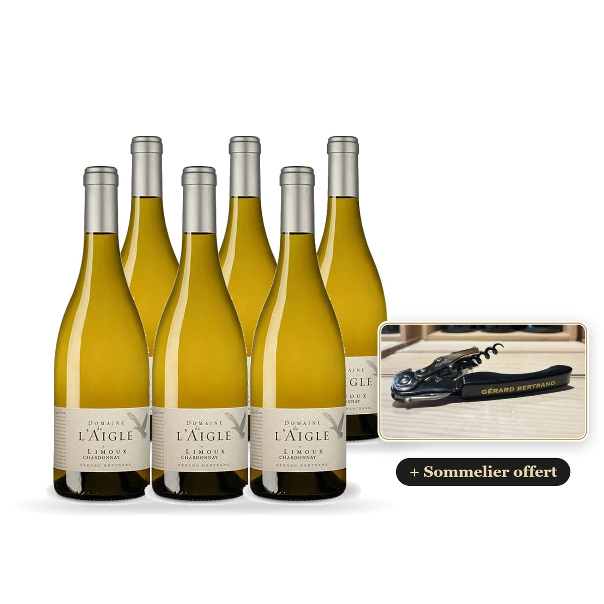 Pack of 6 Domaine de l'Aigle Chardonnay 2024 bottles with a free Gérard Bertrand wine opener