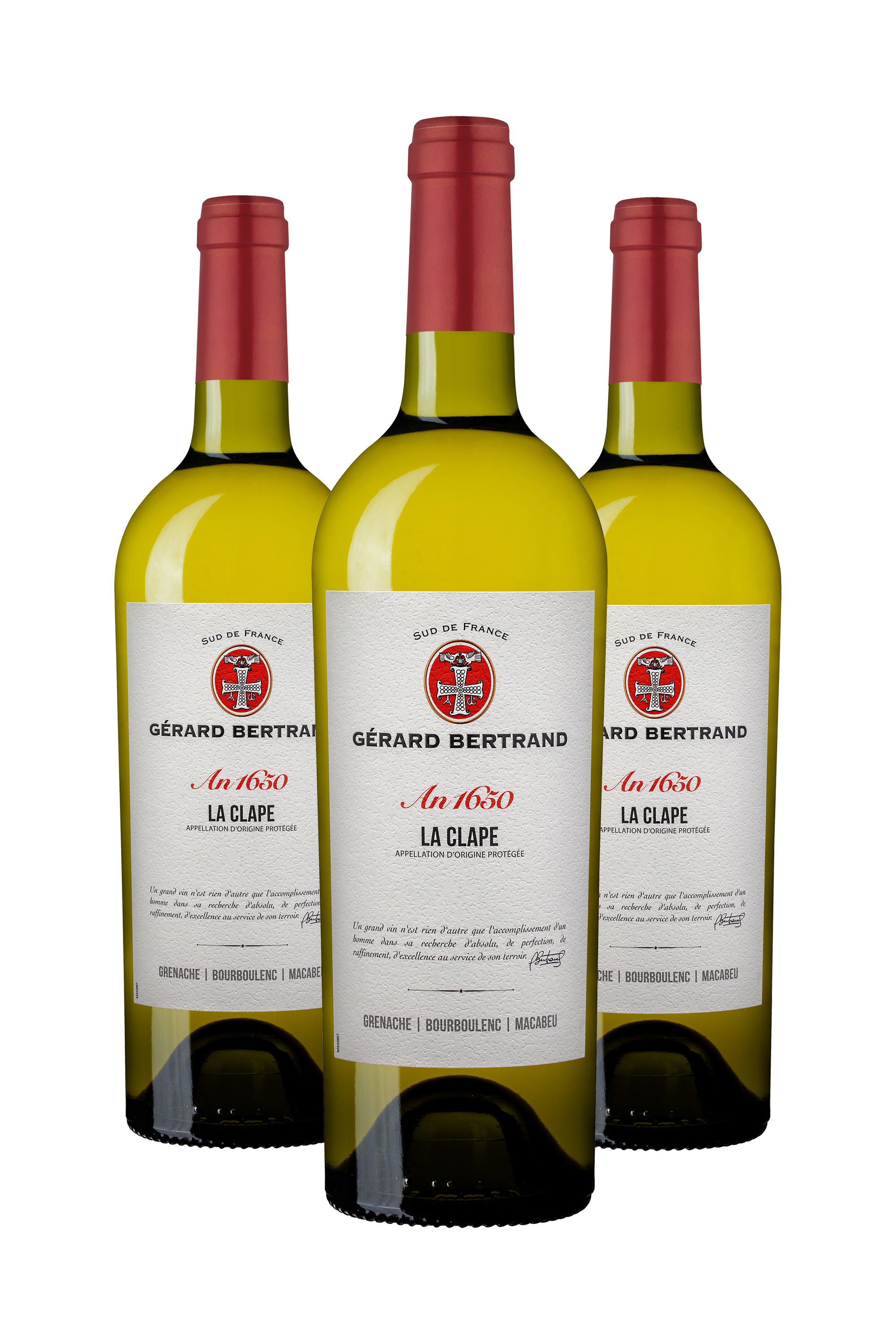 Héritage "An 1650" La Clape vin blanc 2021 Lot 3 bouteilles 75cl - Gérard Bertrand 