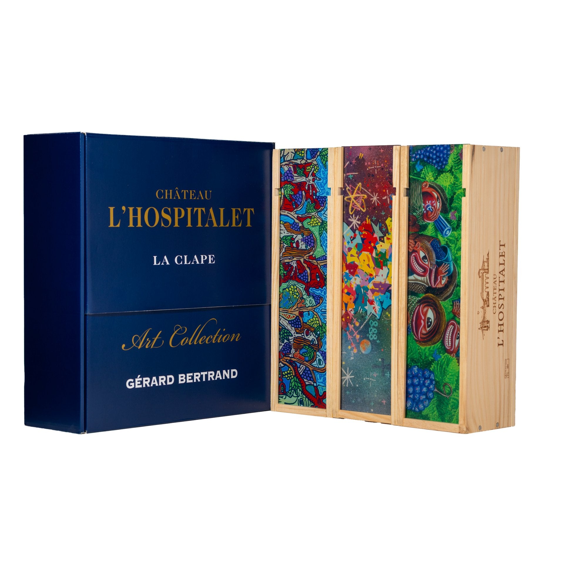 Château l'Hospitalet Grand Vin rouge Coffret Edition Limitée Robert Combas, Herve Di Rosa et Cyril Kongo