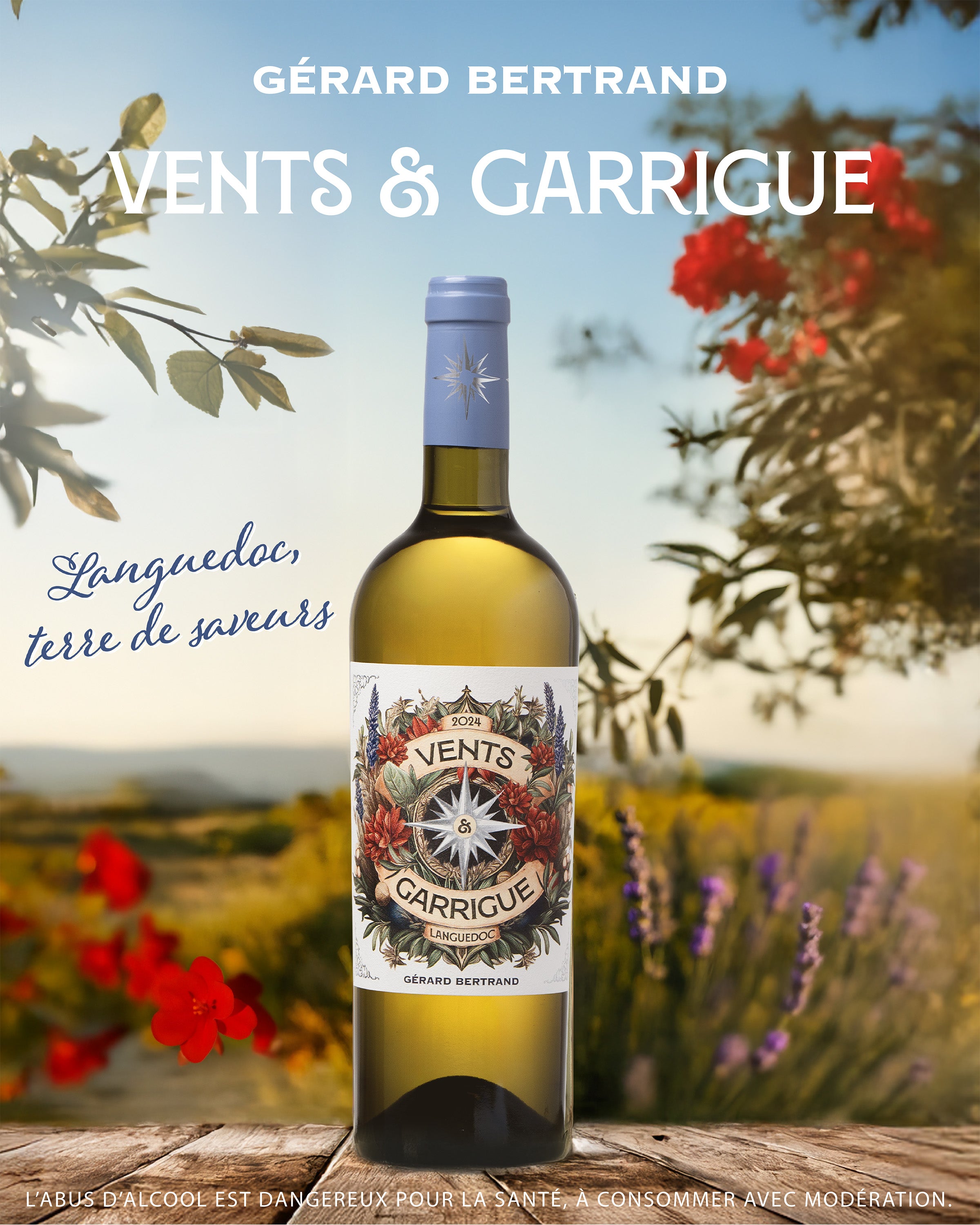 Vents & Garrigue vin blanc bio 2024 Lot 3 bouteilles 75cl - Gérard Bertrand 
