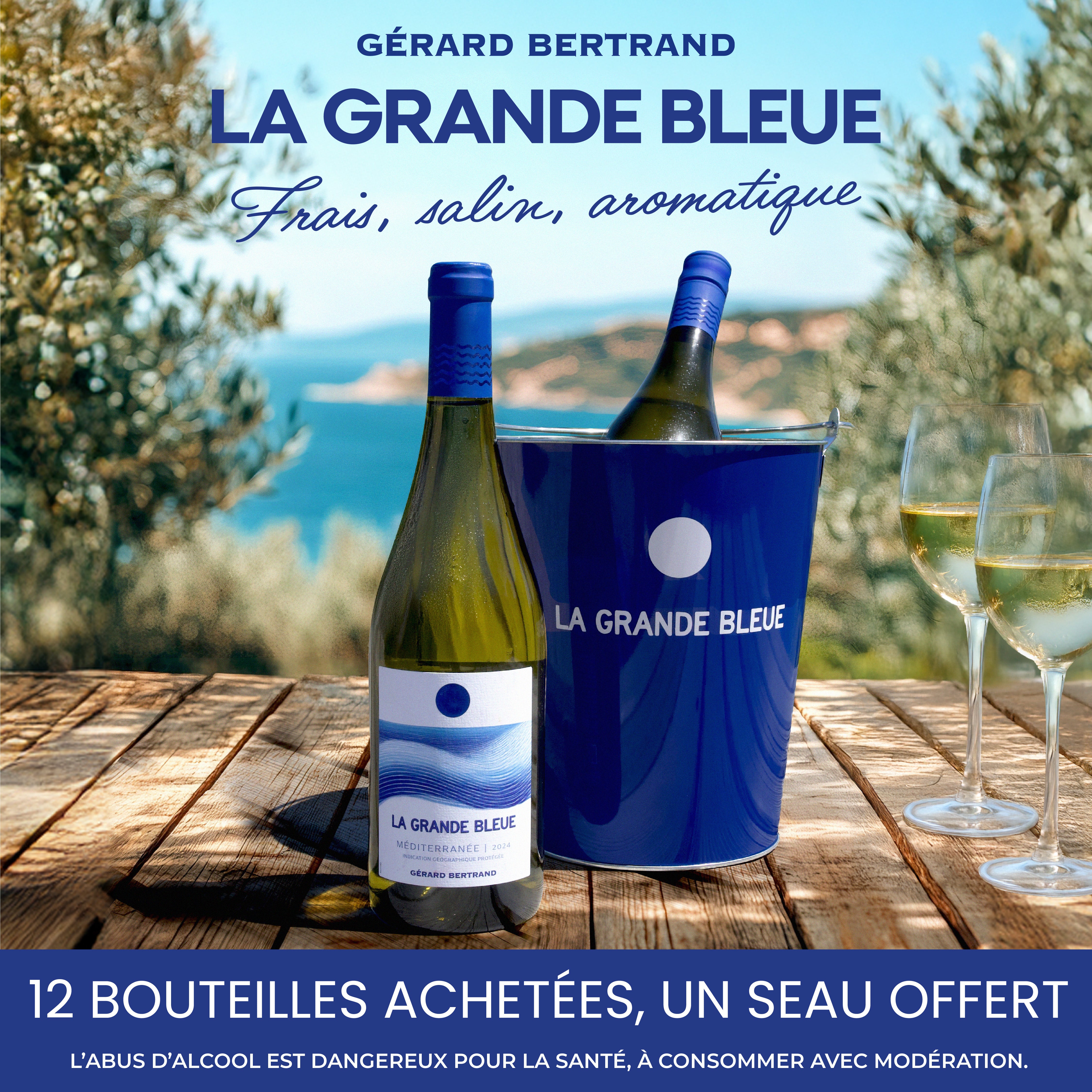 La Grande Bleue 2024 vin blanc bio Offre Spéciale 12 Bouteilles 75cl et Seau à glace Offert - Gérard Bertrand 