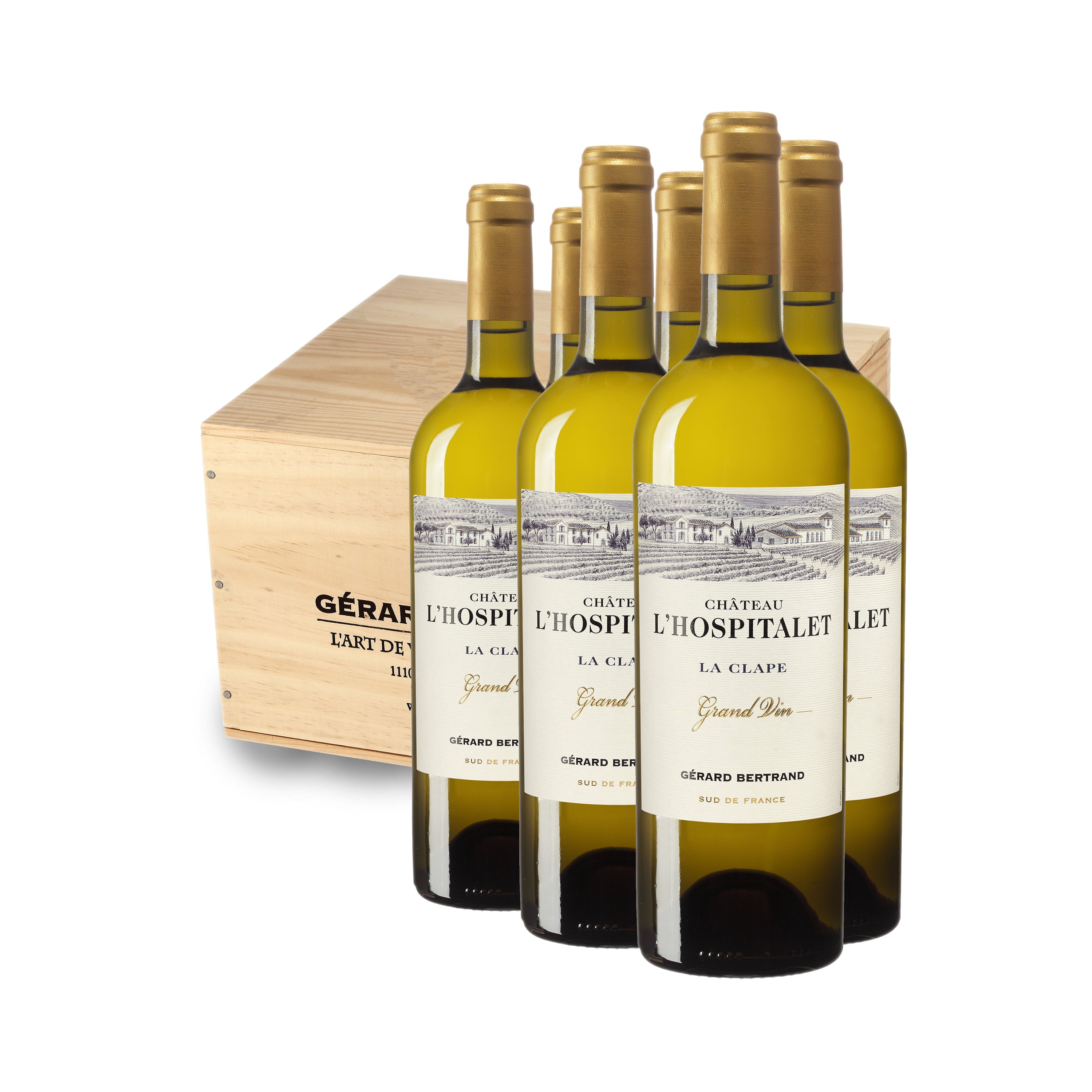 Château L'Hospitalet Grand Vin Blanc 2023 vin blanc La Clape Caisse Bois 6 bouteilles 75cl - Gérard Bertrand 