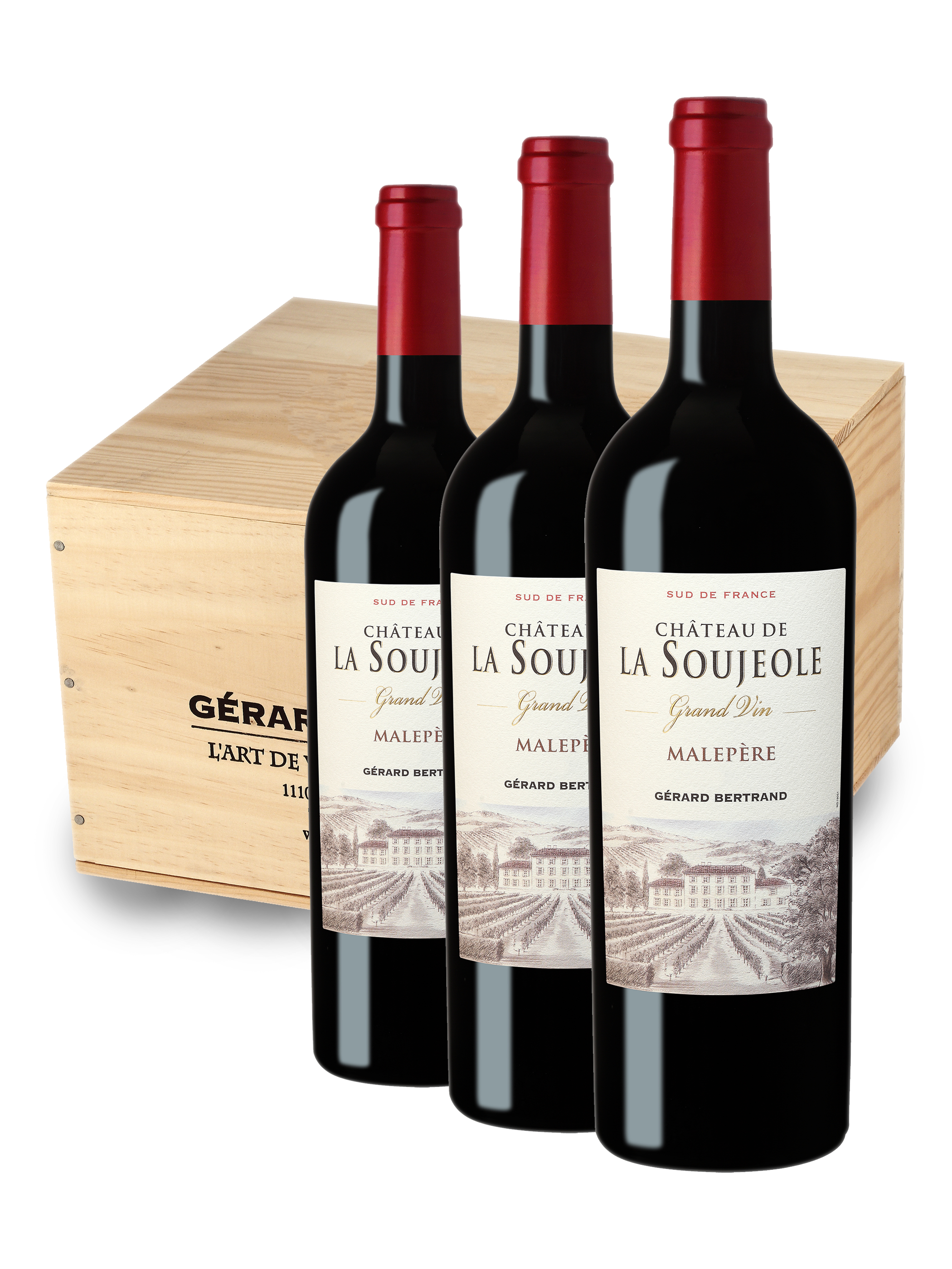 Château La Soujeole Grand Vin Rouge 75cl 2019 lot de 6 bouteilles avec caisse bois - Gérard Bertrand 