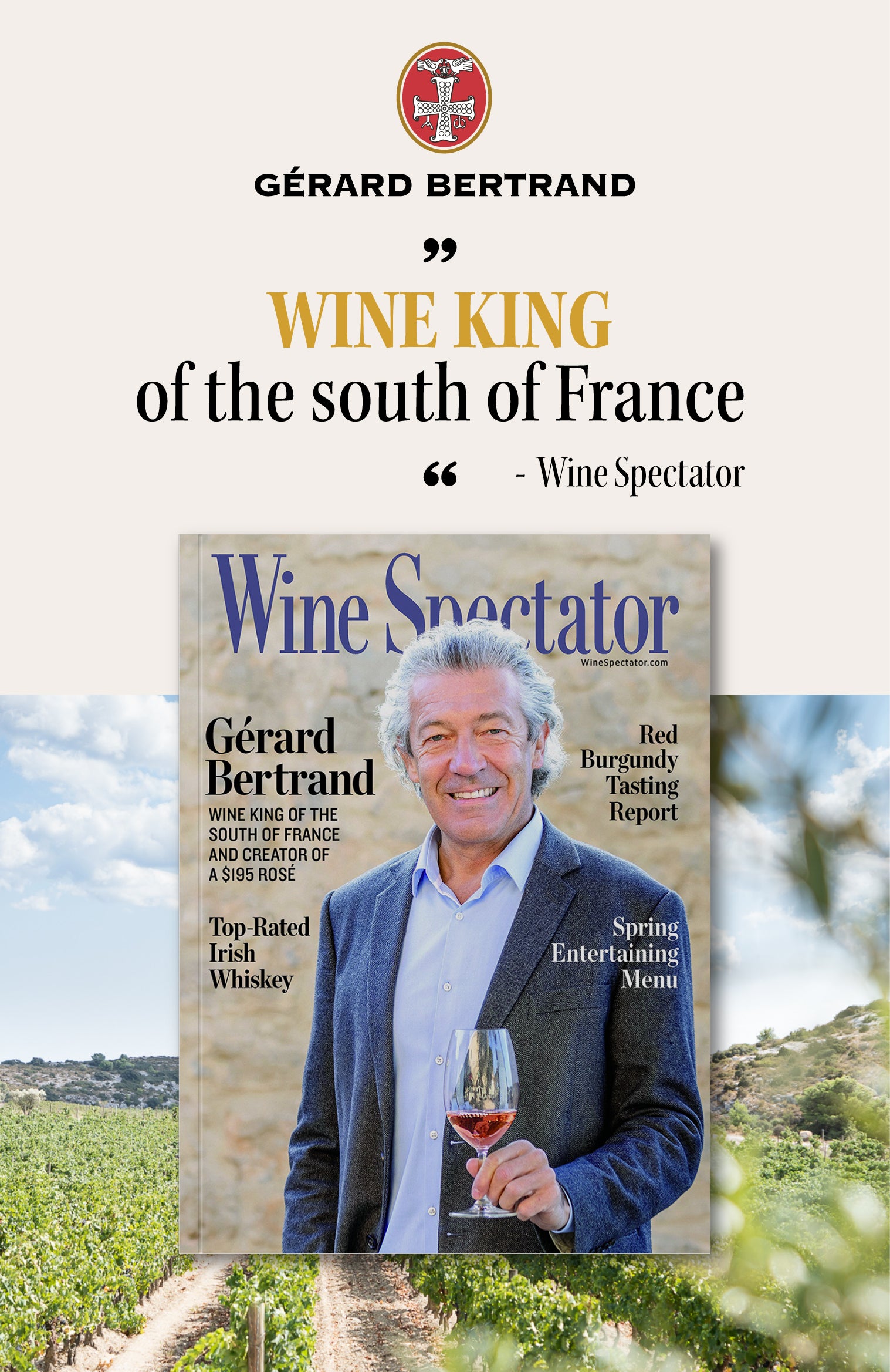 Gérard Bertrand en couverture du célèbre magazine Wine Spectator