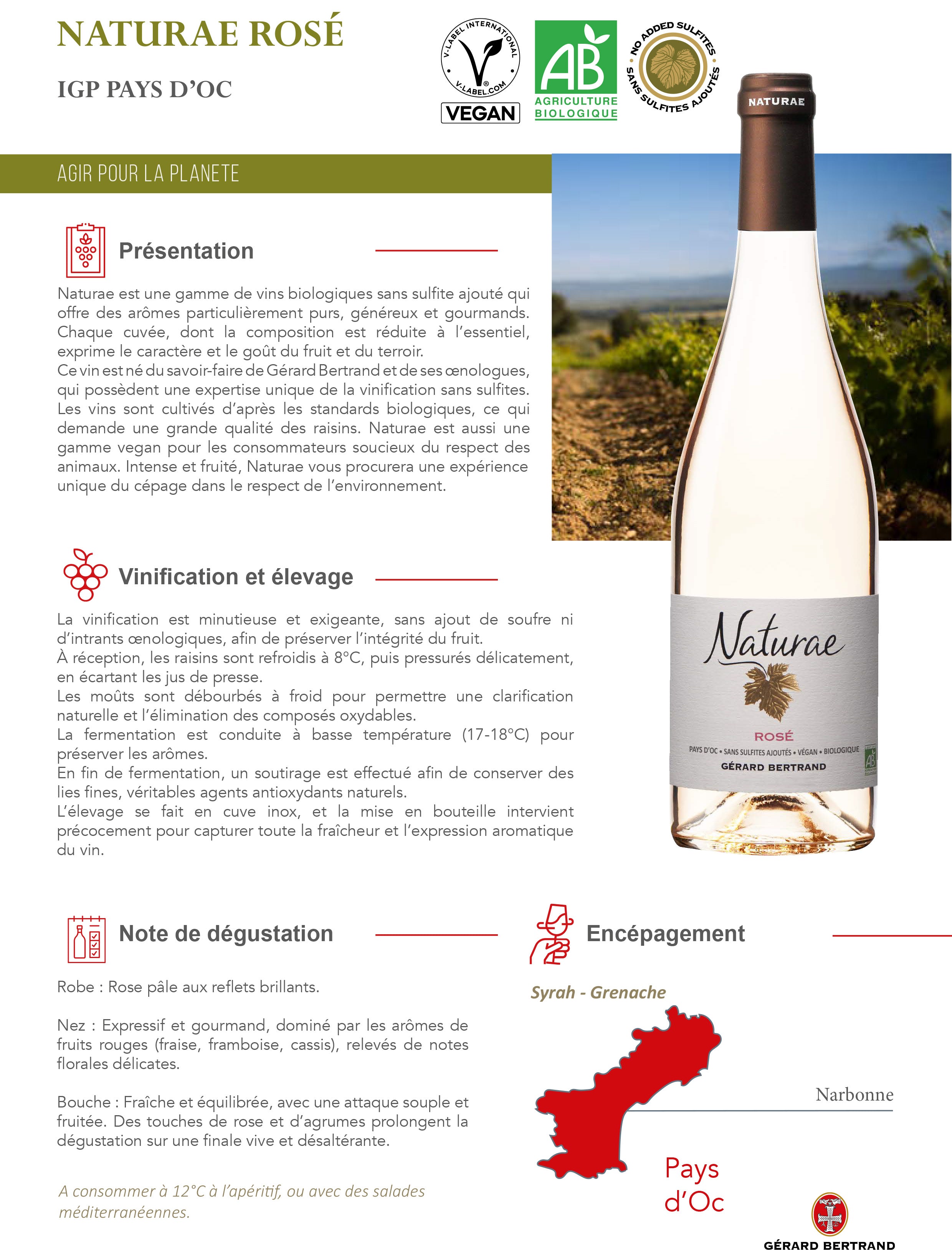 Naturae rosé vin rosé bio vegan Sans sulfites 2025 Lot 6 bouteilles 75cl - Gérard Bertrand 